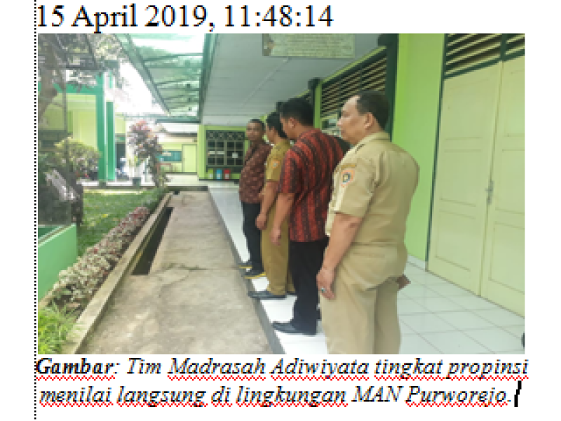 MAN Purworejo Diverifikasi Lapangan Oleh Tim Madrasah Adiwiyata Tingkat Propinsi